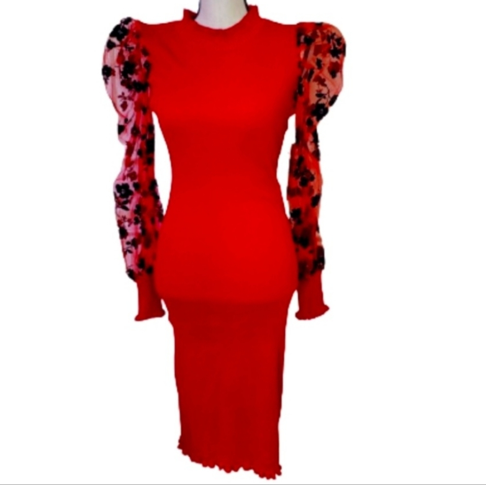 Almost Famous Red and Black Bodycon Sweater Dress, Size Medium Juniors, NWT